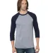 Bayside Apparel 9525 Unisex 4.2 oz., Triblend 3/4- in Athltc grey/ nvy front view