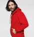 LA T 201Z Adult Pullover Fleece Hoodie in Red side view