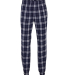 Boxercraft BM6625 Adult Cotton Flannel Jogger in Navy/ silvr pld front view