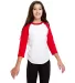 US Blanks US6601K Youth Baseball Raglan T-Shirt in White/ red front view
