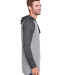 LA T 6917 Fine Jersey Long Sleeve Hooded Raglan T- in Grn ht/ v smk/bk side view