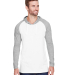 LA T 6917 Fine Jersey Long Sleeve Hooded Raglan T- in B wh/ vn hth/ wh front view