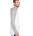 LA T 6917 Fine Jersey Long Sleeve Hooded Raglan T- in B wh/ vn hth/ wh side view