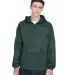 8925 UltraClub® Adult 1/4-Zip Hooded Nylon Pullov FOREST GREEN front view