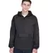 8925 UltraClub® Adult 1/4-Zip Hooded Nylon Pullov BLACK front view