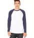 BELLA+CANVAS 3000 Hawthorne Baseball Tee in White/ navy front view