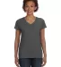 3507 LA T Ladies V-Neck Longer Length T-Shirt CHARCOAL front view
