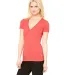 BELLA 8435 Womens Fitted Tri-blend Deep V T-shirt in Red triblend side view