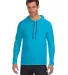 987 Anvil Ringspun Long-Sleeve Hooded T-Shirt in Carib blue/ d gr front view