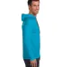 987 Anvil Ringspun Long-Sleeve Hooded T-Shirt in Carib blue/ d gr side view