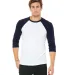 BELLA+CANVAS 3200 Unisex Baseball Tee in White/ navy front view