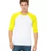 BELLA+CANVAS 3200 Unisex Baseball Tee in Wht/ neon yellow front view