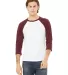 BELLA+CANVAS 3200 Unisex Baseball Tee in White/ maroon front view
